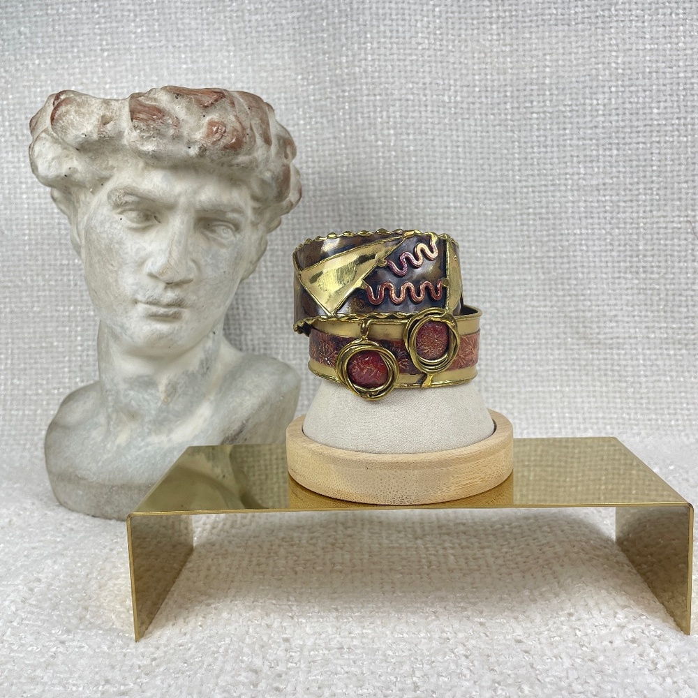 Set of Two Contemporary Artisan Cuff Bracelets Adjustable